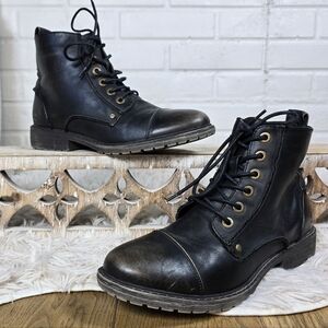 Billabong Black Faux Leather Distressed Lace Up Combat Boots 8.5
